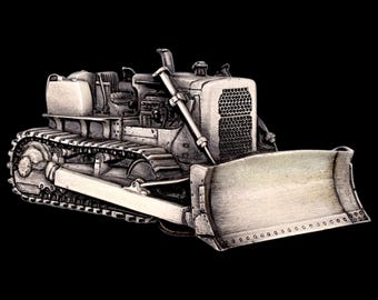 Bulldozer Vintage Belt Buckle by Bergamot Brass Works [ca. 1970s]