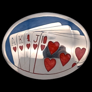 Royal Flush Hearts Poker Hand Vintage Belt Buckle