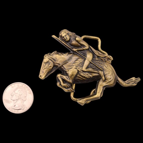 Horseback Native American Solid Brass Vintage Bel… - image 3