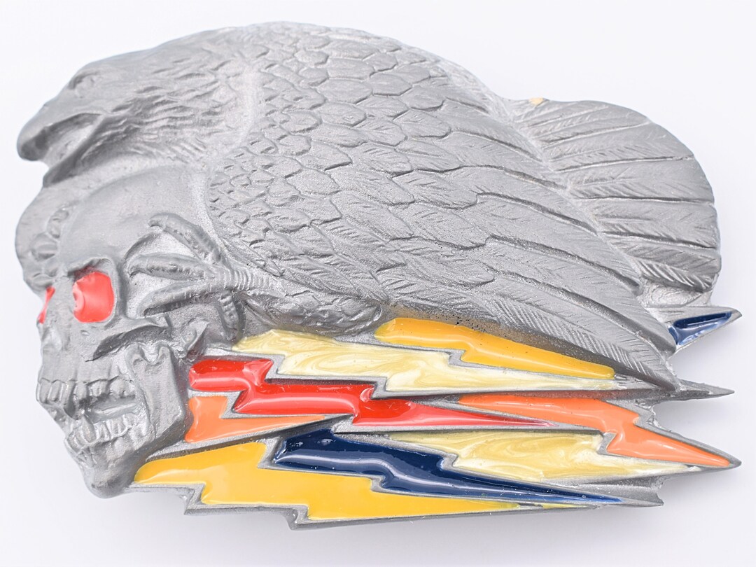 Skull Eagle Lightning Bolt Belt Buckle Etsy