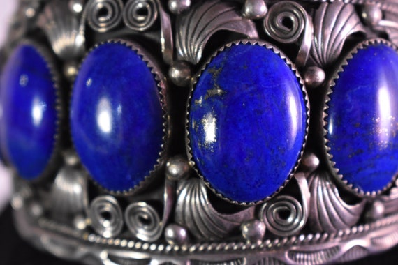 Sterling Silver Lapis Lazuli Stone Cabochon Flora… - image 7
