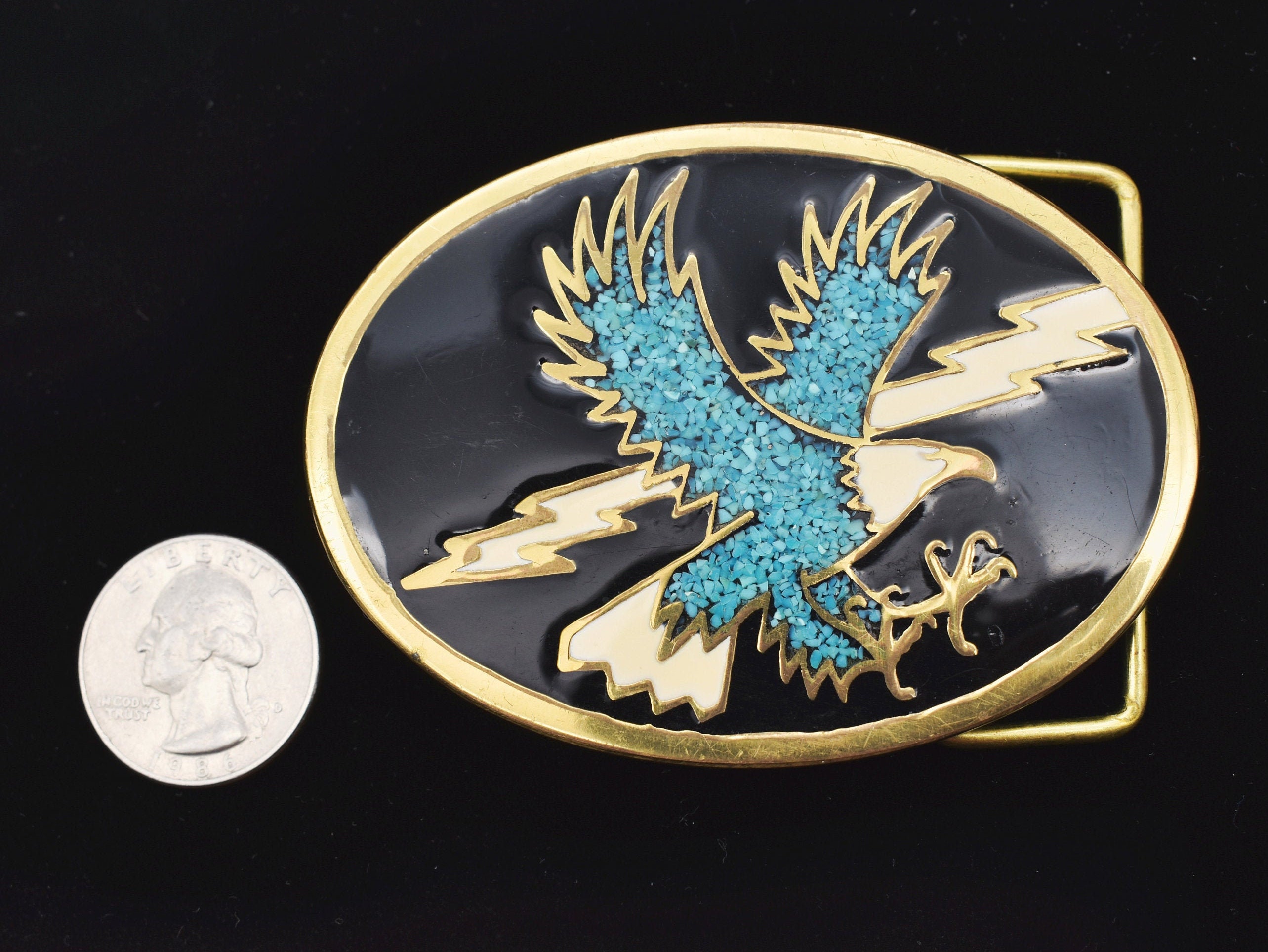 Solid Brass Stone Inlay Eagle 1970s Vintage Belt Buckle Debry - Etsy