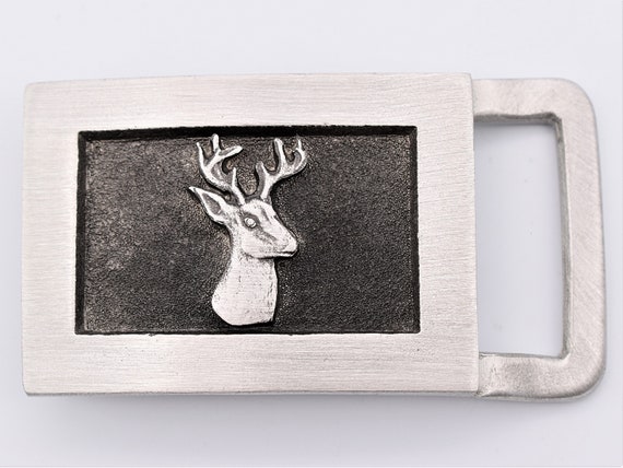 Deer Buck Solid Pewter Small Vintage Belt Buckle - image 1