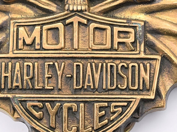 Solid Brass Harley Davidson Winged Skull and Cros… - image 3