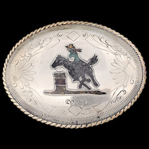 Barrel Racing Large German Silver Brass Trim Handmade Western Vintage Belt Buckle
