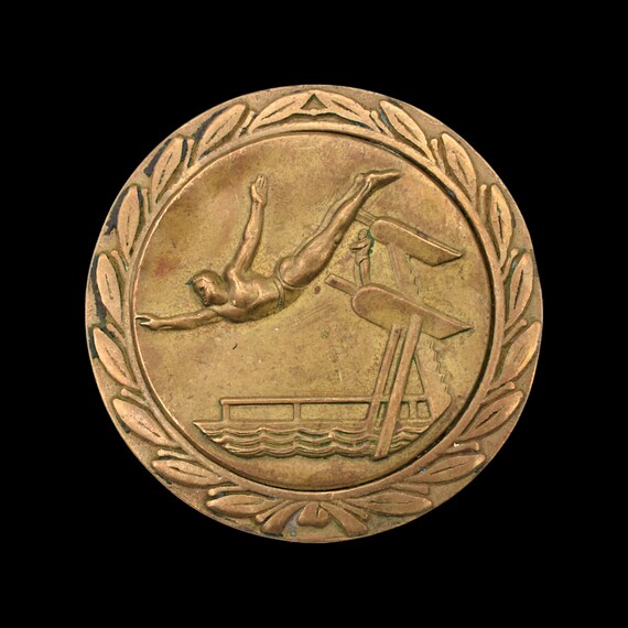 Diving Board Athlete Swimming Pool Event Solid Brass 1980s  display picture 1