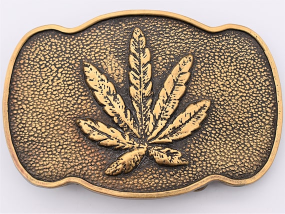 Solid Brass Marijuana Pot Leaf Vintage Belt Buckle - image 1