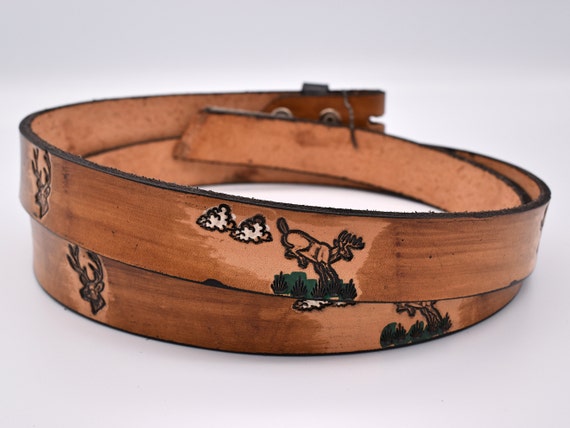 Vintage Genuine Leather Handmade Deer Buck Belt ~… - image 3