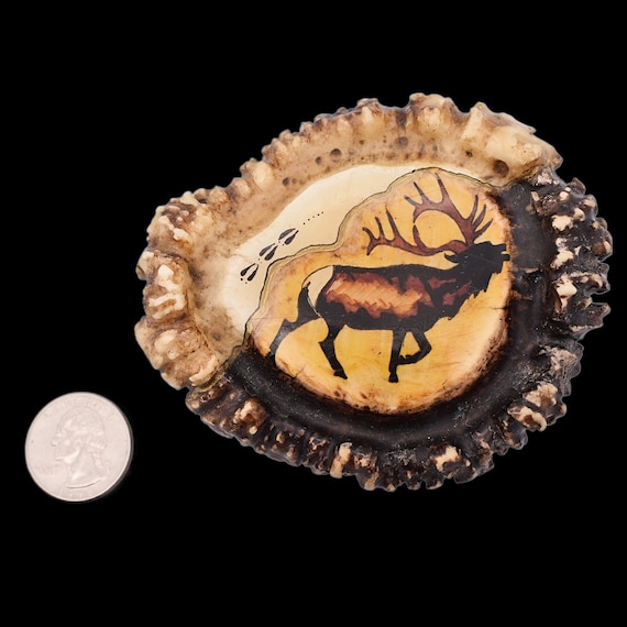 Elk Antler Crown Burr Rosette Carving Painted Vin… - image 5