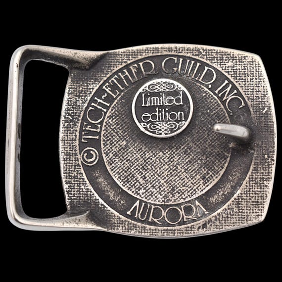 Tech Ether Rare Guild Seahorse, Limited Edition Turquoise Chip Inlay Belt Buckle Vtg 1975 Tech Ether Guild Turquoise Inlay Brass Belt Buckle  main image 3