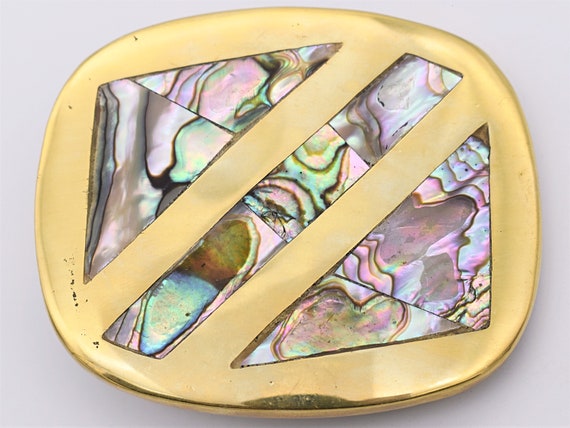 Solid Brass Abalone Shell Inlays Trinity Buckle C… - image 1