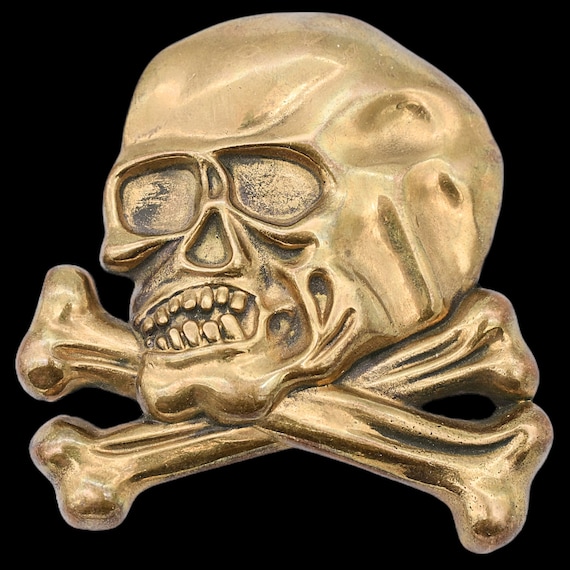 Skull and Crossbones Solid Brass Biker Motorcycle… - image 1