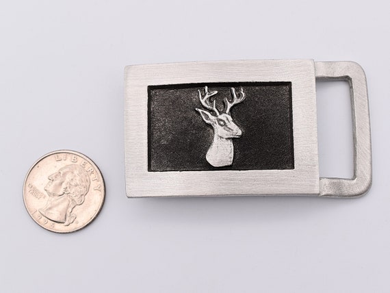 Deer Buck Solid Pewter Small Vintage Belt Buckle - image 3