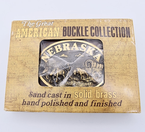 Solid Brass Nebraska Covered Wagon Settlers Vintage Belt Buckle