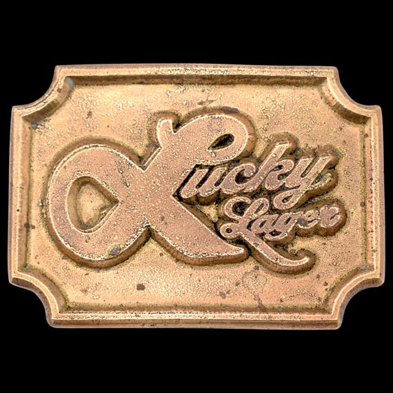 Solid Brass Lucky Lager Beer Vintage Belt Buckle