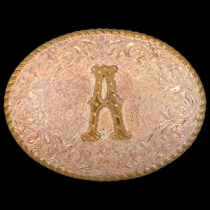 Letter A Western Paisley Vintage Belt Buckle - Crumrine Made in USA