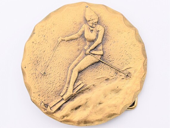 Woman Skier Lady Ladies Downhill 70s/80s Vintage Belt Buckle  display picture 1