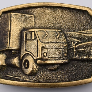 Semi Trucker Box Truck Delivery Driver Solid Brass Vintage Belt Buckle