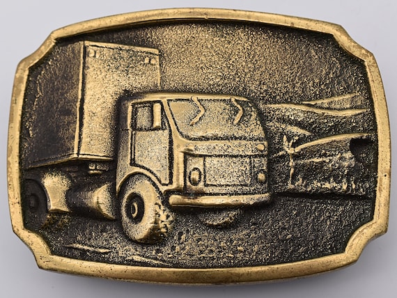 Semi Trucker Box Truck Delivery Driver Solid Brass Vintage Belt Buckle