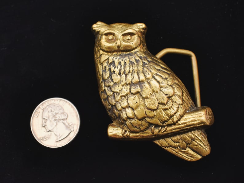 Solid Brass Owl Hippie 1970s Vintage Belt Buckle image 3