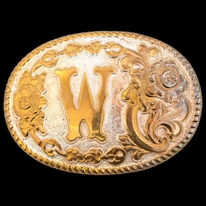 Letter W Western Engraved Paisley Vintage Belt Buckle - Crumrine Made in USA