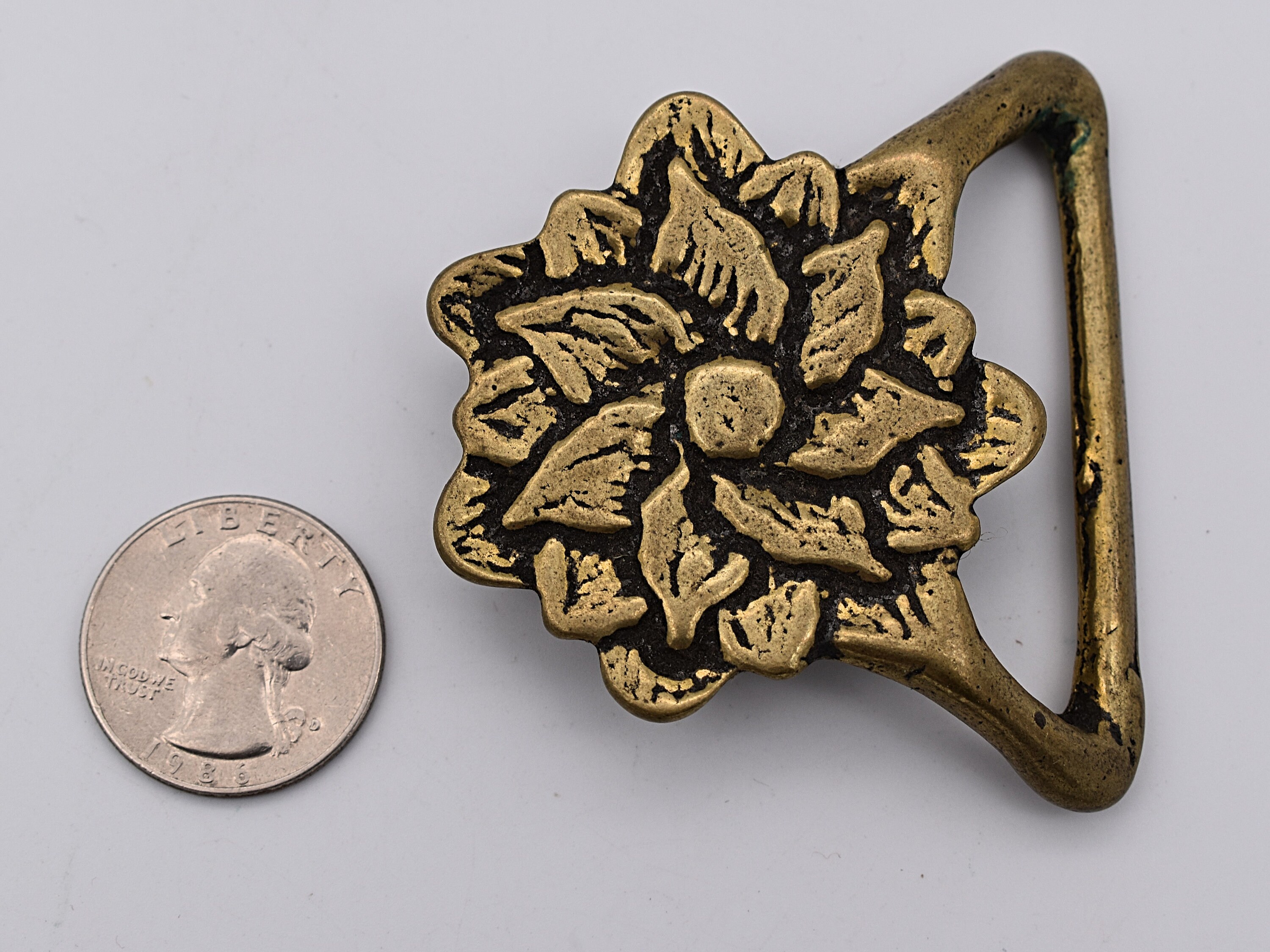 Solid Brass 1970s Hippie Poinsettia Flower Trinity Belt 