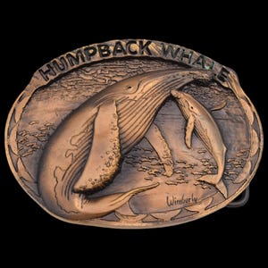 Solid Bronze Humpback Whale 1980s Vintage Belt Buckle