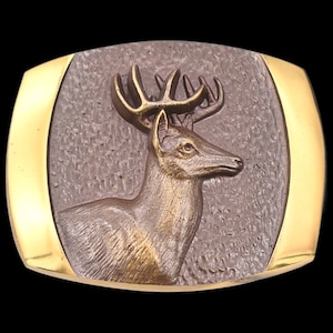 Solid Bronze Whitetail Deer Buck Steven Knight SLK Wildlife Artist 1980s Vintage Belt Buckle W/Box