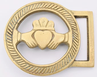 Solid Brass Irish Claddagh Fáinne Chladaigh Vintage Belt Buckle