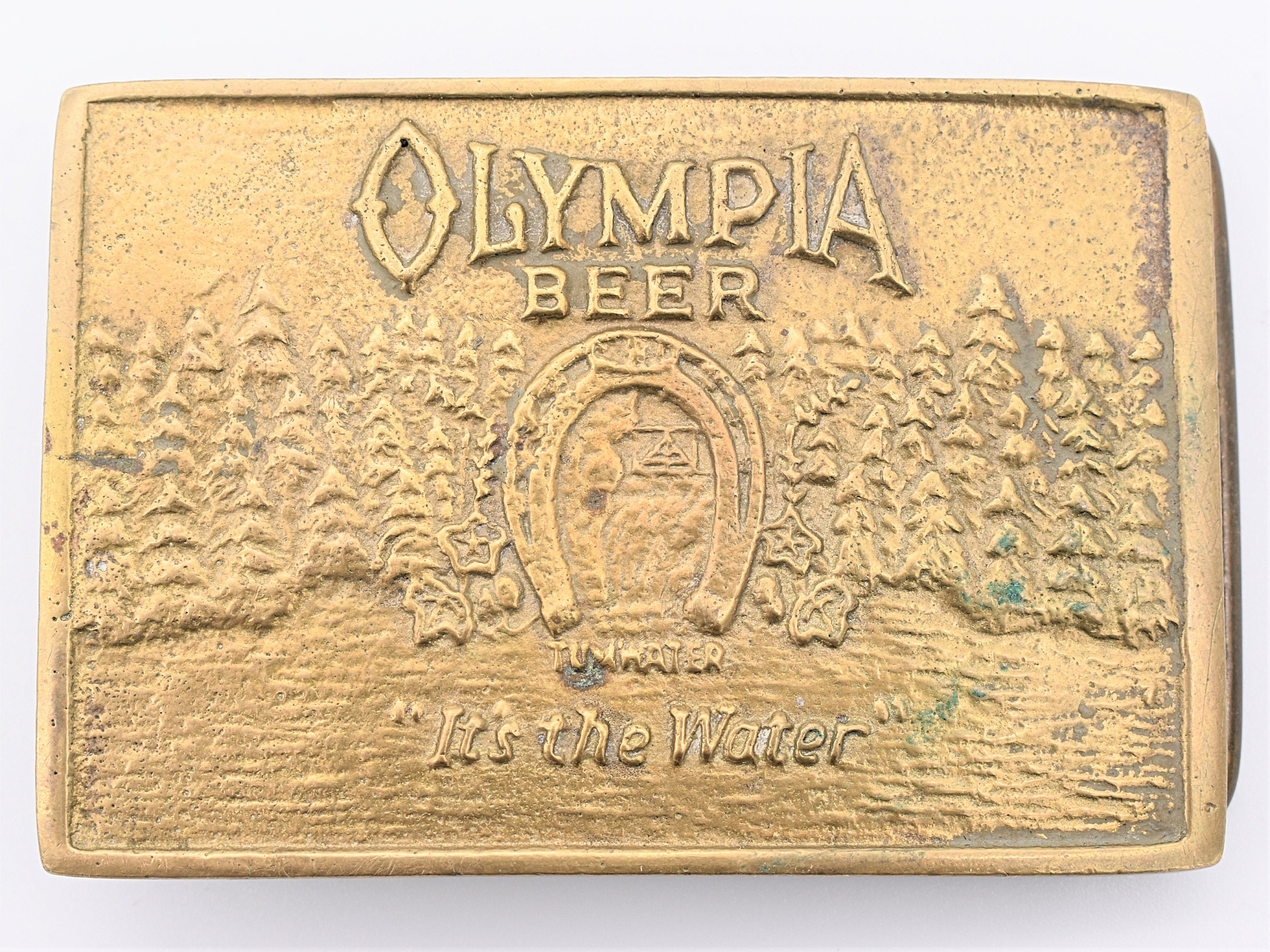 Vintage Olympia Beer Belt Buckle Bergamot Brass Good Luck It\'s the‎ Water Olympia Enameled  main image 3