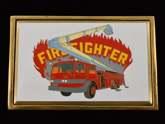 Fire Truck Fire Fighter Station Solid Brass Vintage Belt Buckle