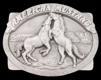 American Mustang Stallion Wild Horses Vintage Belt Buckle