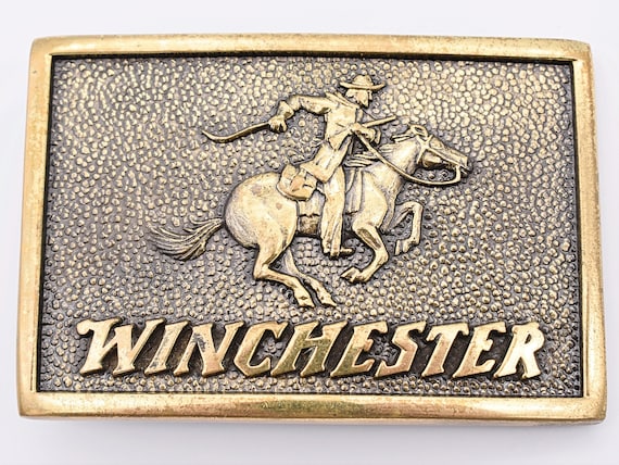 Solid Brass Winchester Firearms Rifle Pistol Shotgun Logo Vintage Belt  Buckle 