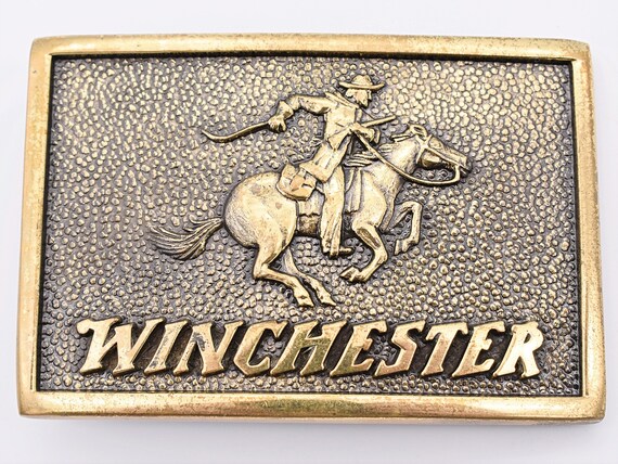 Solid Brass Winchester Firearms Rifle Pistol Shotgun Logo Vintage Belt  Buckle 