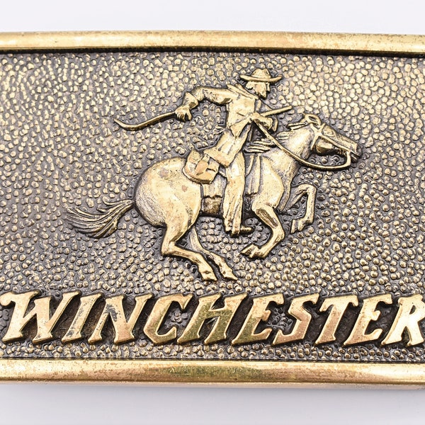 Solid Brass Winchester Firearms Rifle Pistol Shotgun Logo Vintage Belt Buckle