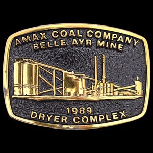 Amax Coal Company Belle Ayr Mine 1989 Solid Brass Vintage Belt Buckle