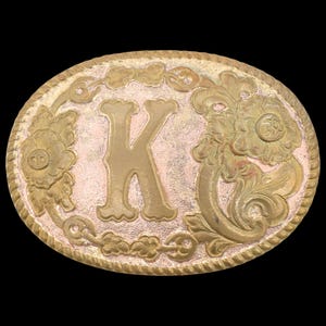 Letter K Western Engraved Vintage Belt Buckle - Crumrine Made in USA