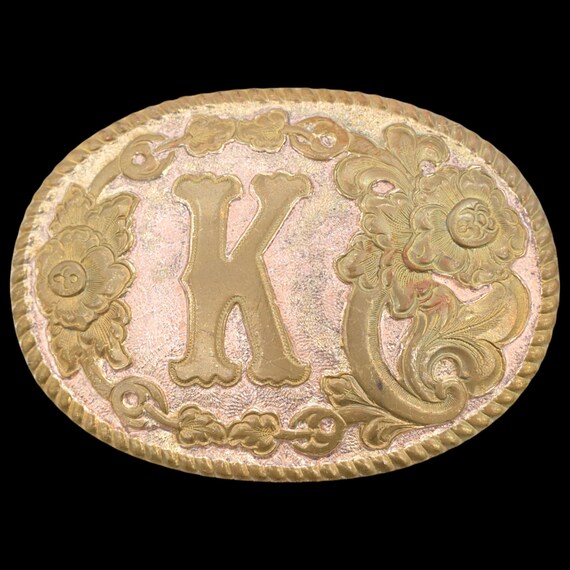 Letter K Western Engraved Vintage Belt Buckle - Crumrine  display picture 1