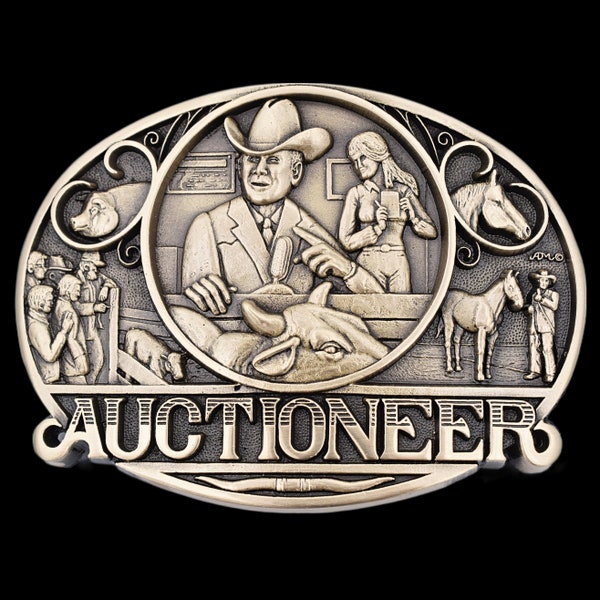 Solid Brass Cattleman Auctioneer Award Design Medals Vintage Belt Buckle