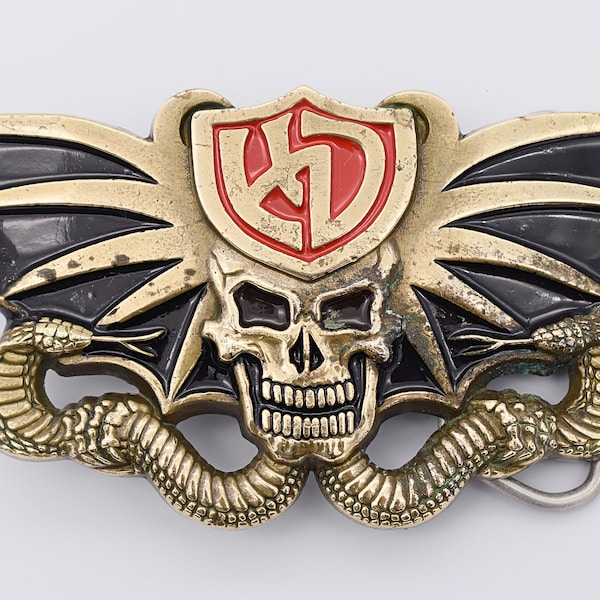 Harley Davidson Winged Skull Cobra Serpent Snake Solid Brass Vintage Belt Buckle