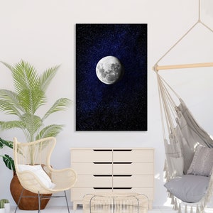Mond Wanddeko Leinwand, Weltraum Wand Kunst Gemälde, Sternenhimmel Wand Deko, Weltraum Original Dekor, Mond Bild Druck Leinwand