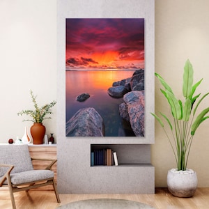 Sunset Over Water wall decor and home accents, Landscape with lake decor for interior, Nature wall art, Lake print canvas