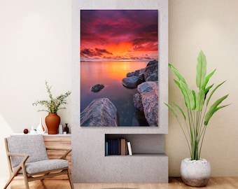 Sunset Over Water wall decor and home accents, Landscape with lake decor for interior, Nature wall art, Lake print canvas