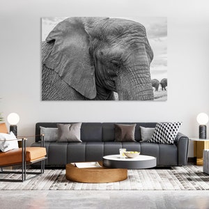 Elephant Canvas Wall Art Large, Elephant Black and White Wall Decor, Wild Animals Print Canvas, Safari Wall Art,  Elephant Painting Canvas