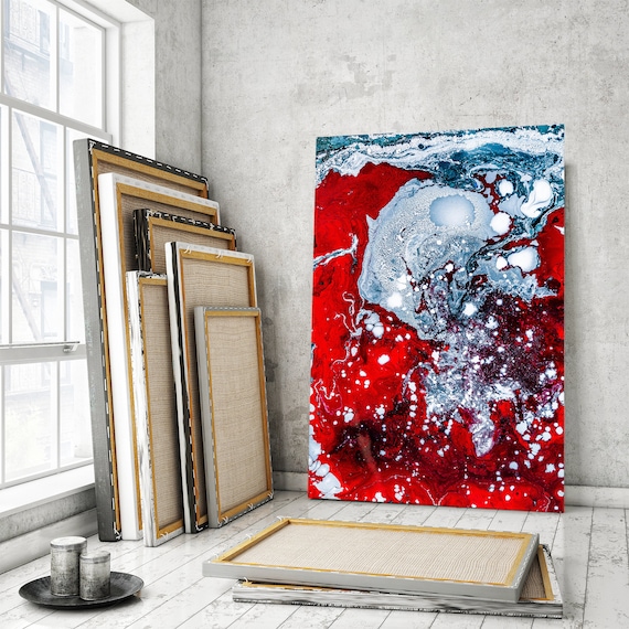 Marble Abstract Wall Art Red Wall Art Pictures for Walls | Etsy