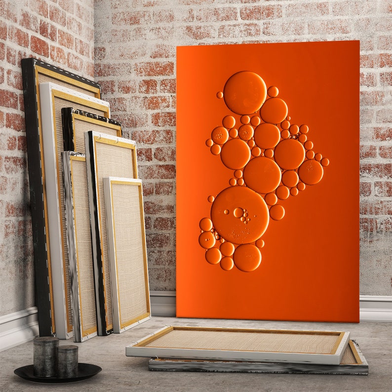 Orange Bubbles Abstract Wall Art Orange Canvas Wall Decor Etsy