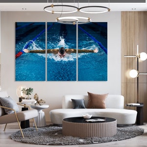 Watersport wall painting decor, Swimmer in the Pool modern wall decorations, Swimming print canvas, Water sport picture print, Sport prints