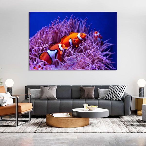 Clown Anemonefish wall decor paintings, Underwater Life painting on canvas, Clownfish print canvas, Fish print canvas, Sea Life wall art