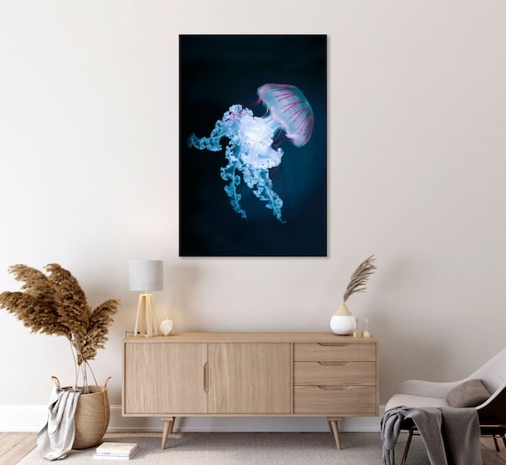 Jellyfish Swimming Wall Paintings, Underwater Life Wall Decor for Bedroom,  Jellyfish Art for Gift, Jellyfish Modern Decor, Jellyfish Artwork 