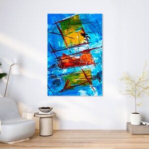 Blaue abstrakte Kunst auf Leinwand, modernes abstraktes Dekor für die Wand, originales abstraktes Dekor, vertikale abstrakte Kunst, abstrakte Malerei